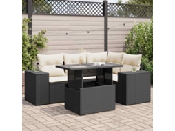 Vidaxl 5 Pcs Conjunto Sofás De Jardim Com Almofadões Vime Pe Preto