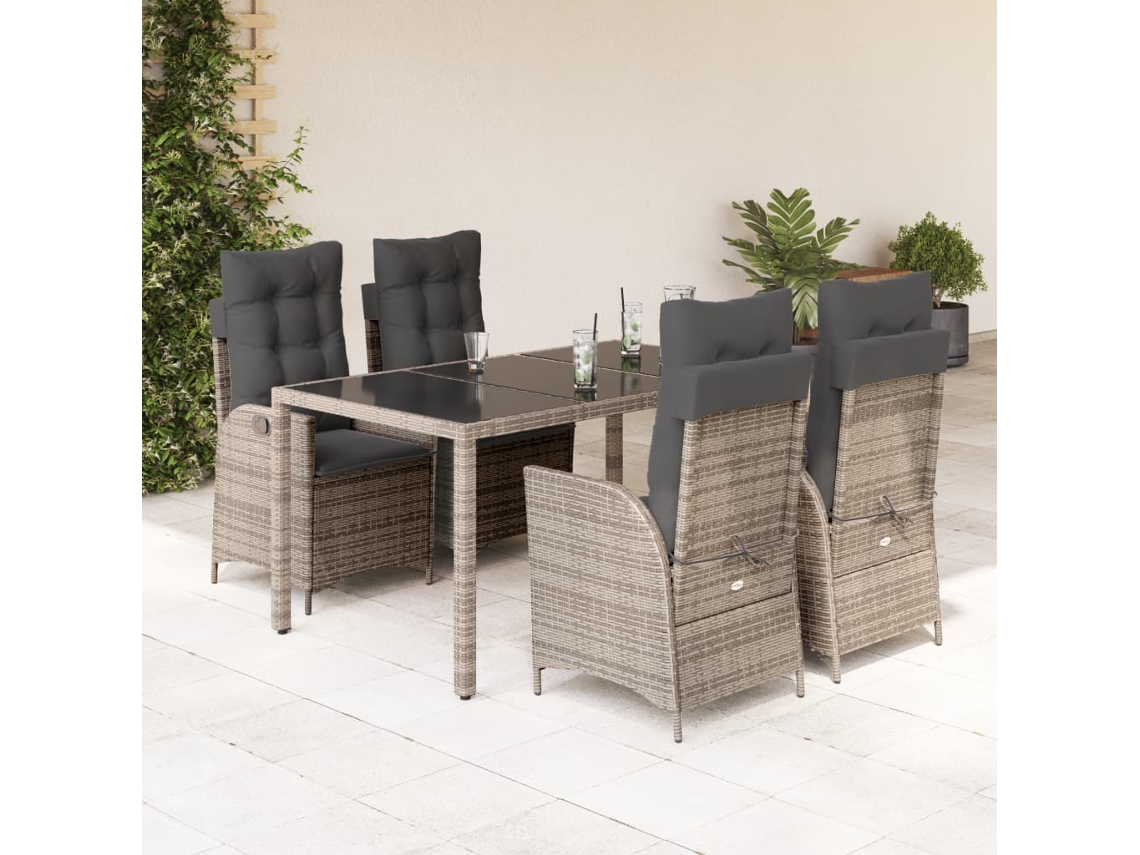 5 Pcs Conjunto De Jantar P/ Jardim C/ Almofadões Vime Pe Cinza Dkd Home Decor