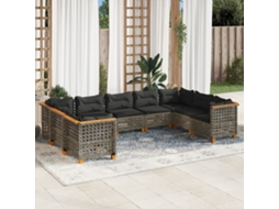 Vidaxl 9 Pcs Conjunto Sofás P/ Jardim Com Almofadões Vime Pe Cinzento