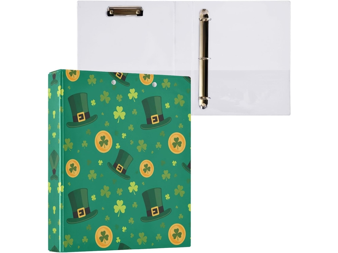 Pasta de 3 Argolas para Tamanho Carta Papel, Trevo e Chapéu do Dia São Patrício, Organizador (27,9 X 21,6 Cm)