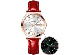 Lurelia Relógio Feminino, Data/calendário, Luminoso, Detalhes Com Strass, Couro, Abs, Resistente À Água, Branco, Dourado