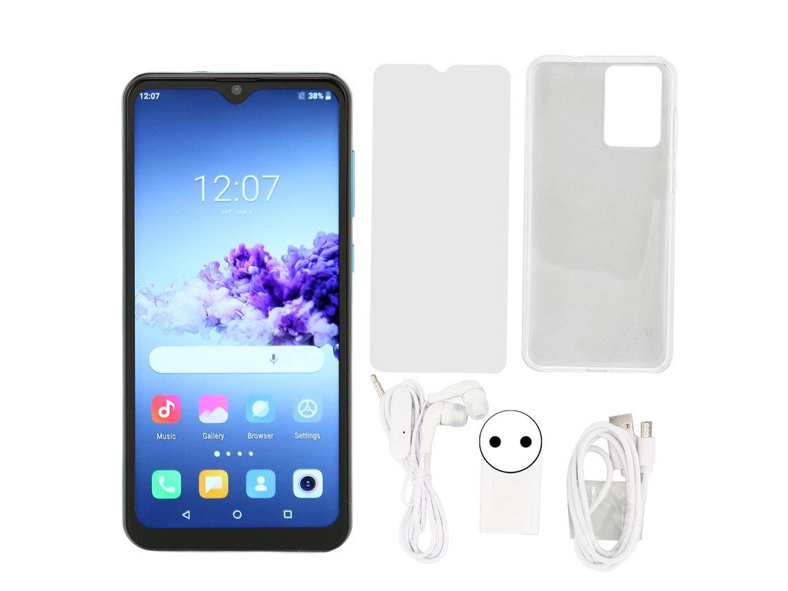 Smartphone T1pro Desbloqueado De 6,53 Polegadas Para Android 11, 4 Gb De Ram, 64 Gb De Rom, Dual Sim, Desbloqueio Facial, 100 240 V, Azul, Com Tomada