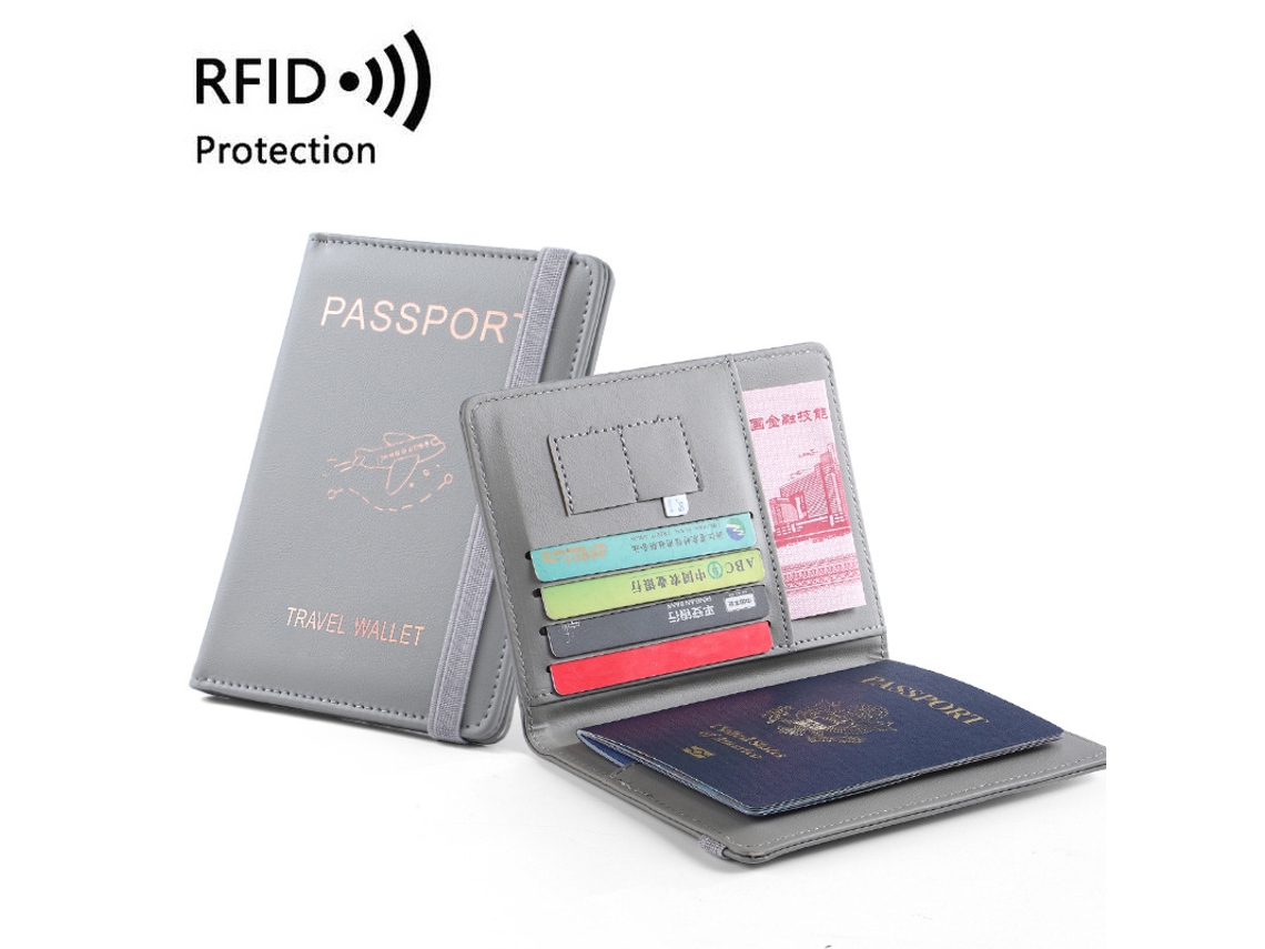 Porta-passaporte E Carteira De Viagem Com Bloqueio Rfid Cinza