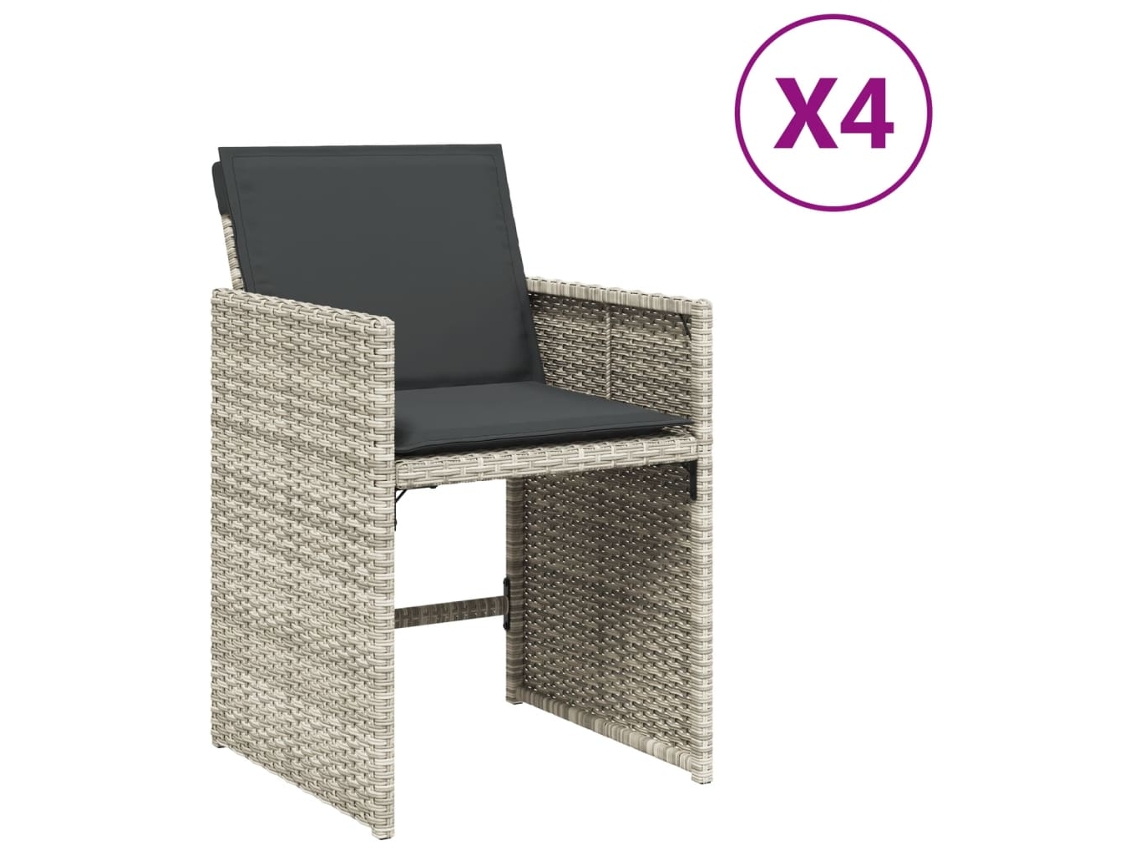 Conjunto de 4 Cadeiras de Jardim com Almofadões Vime Pe Cinzento Claro MAISON EXCLUSIVE