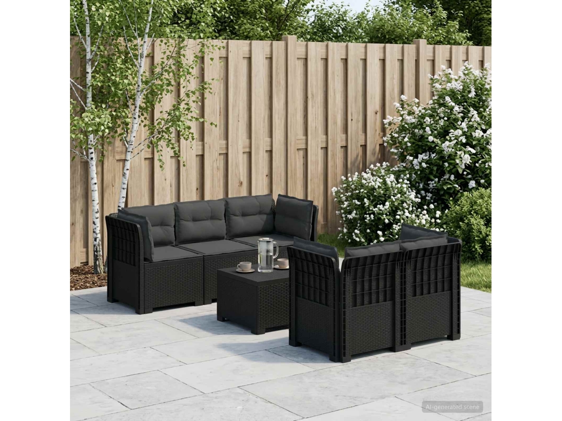 Vidaxl Sofá De Jardim De 5 Pessoas Com Almofadas Visual De Rattan Pp