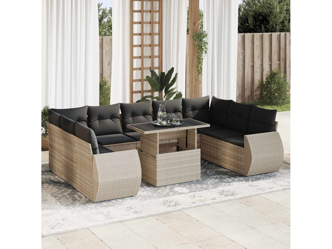 Vidaxl 10 Pcs Conj. Sofás Jardim Com Almofadões Vime Pe Cinzento-claro