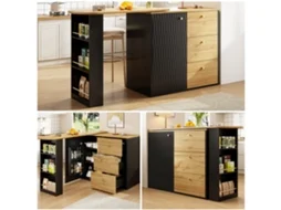 Ausziehbarer Bartisch 138-204×39×104cm, 360° Drehbar, Holzmaserung, Stauraum Cs