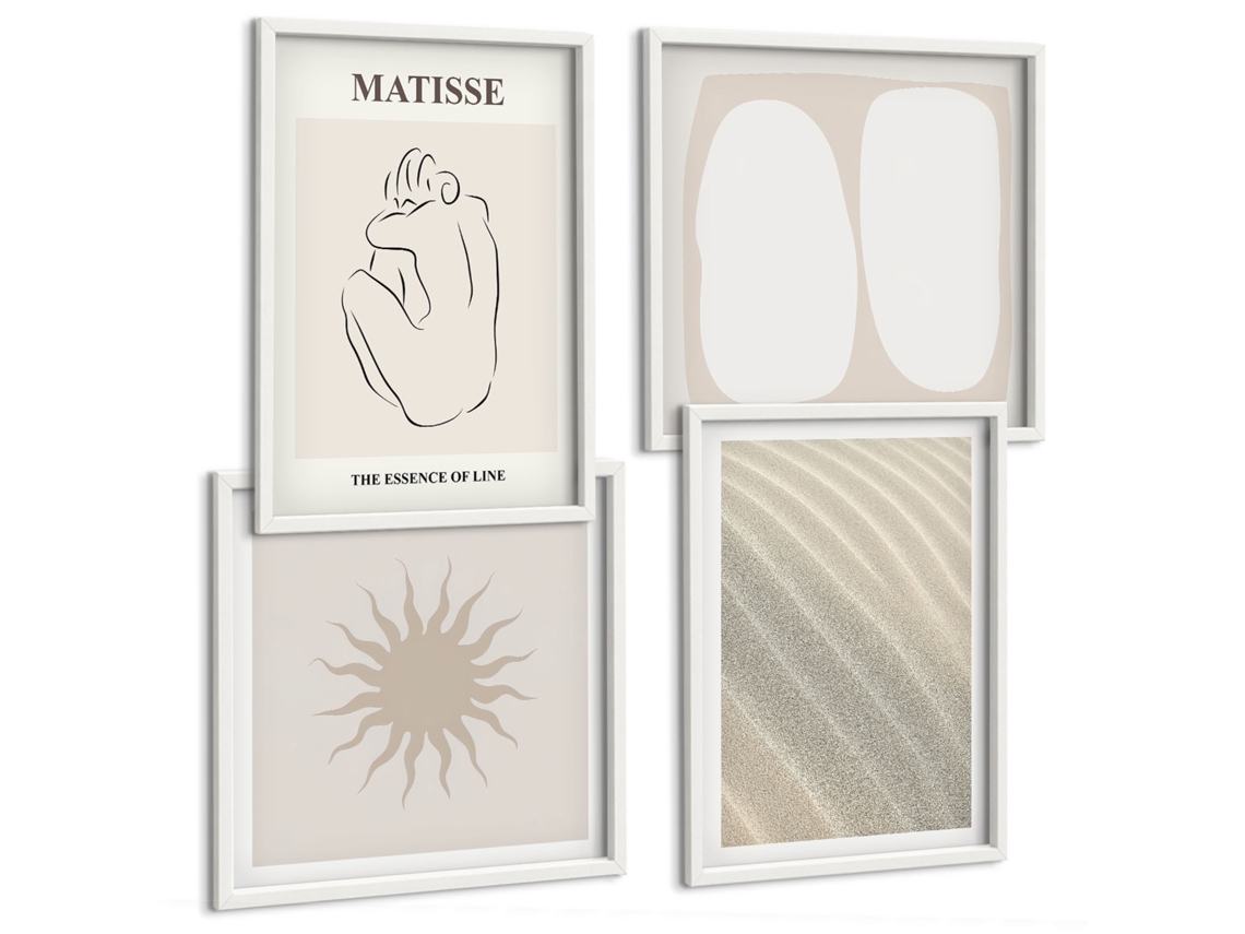 Quadros Decorativos Para Parede Pôsteres Abstratos Boho Em Tons Pastel Moldura Branca Quadros Para A Sala De Estar Espelharte (conjunto De 4 Imagens)