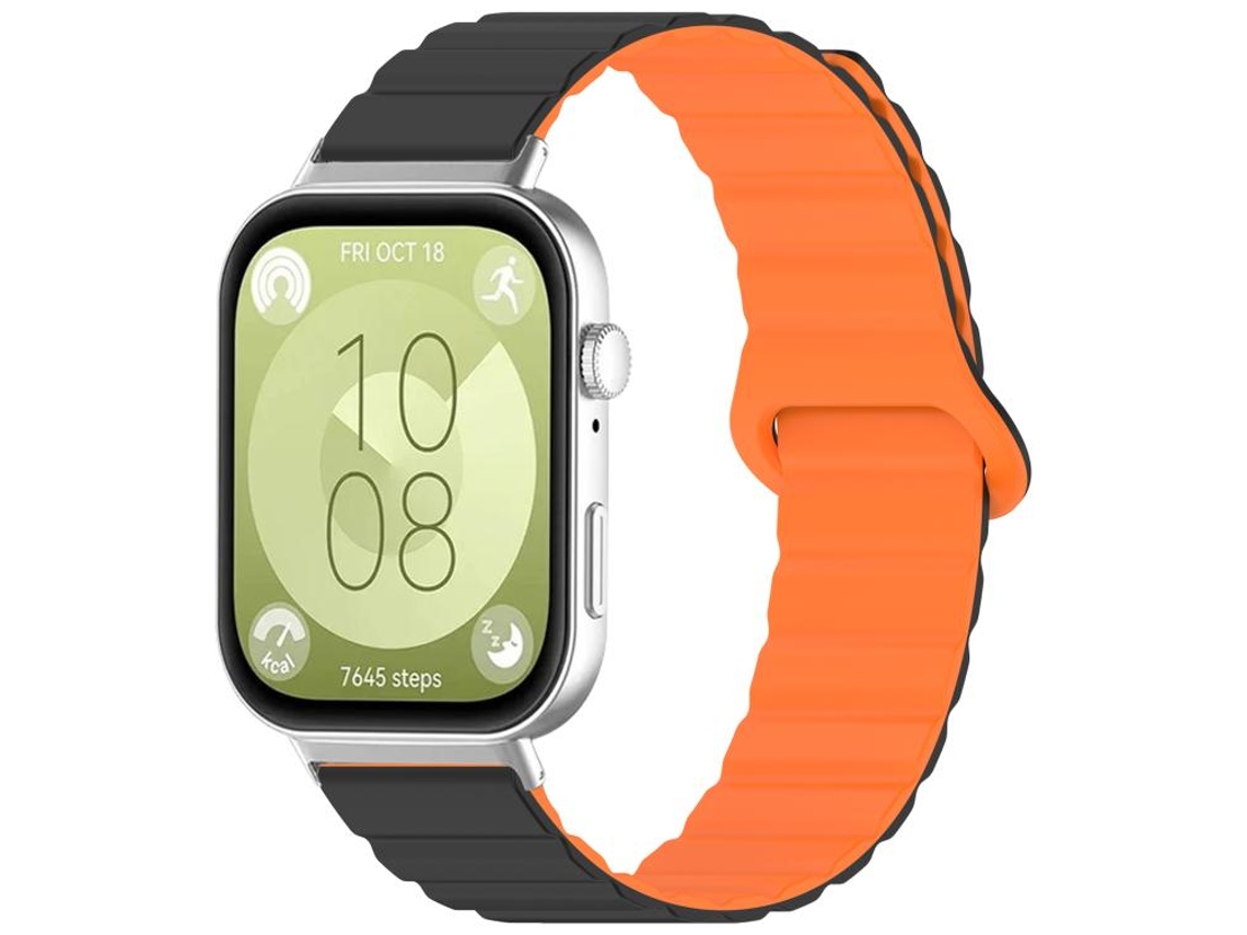 Bracelete Para Huawei Watch Fit 4 Pro / Fit 4 / Fit 3 - Silicone Magnético Brilhante Preto E Laranja