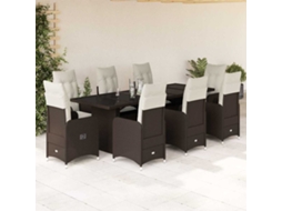 Vidaxl 9 Pcs Conjunto Bistrô De Jardim C/ Almofadões Vime Pe Castanho
