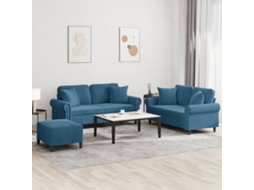 Vidaxl 3 Pcs Conjunto De Sofás Com Almofadas Veludo Azul