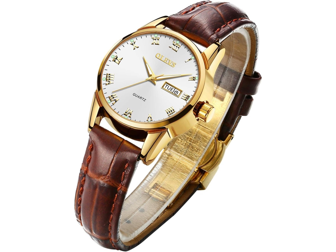 Lurelia Relógio Feminino, Movimento De Quartzo, Couro, Branco, Dourado