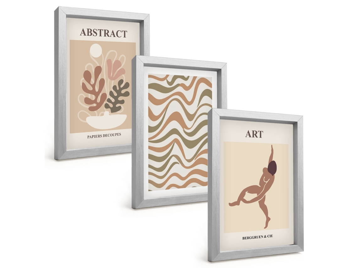 Um Conjunto De Imagens Decorativas Em Uma Moldurapadrões Boho Abstratos Matisse Moldura Prateada Pinturas De Quarto Espelharte (3 Peças 20x30 Cm)
