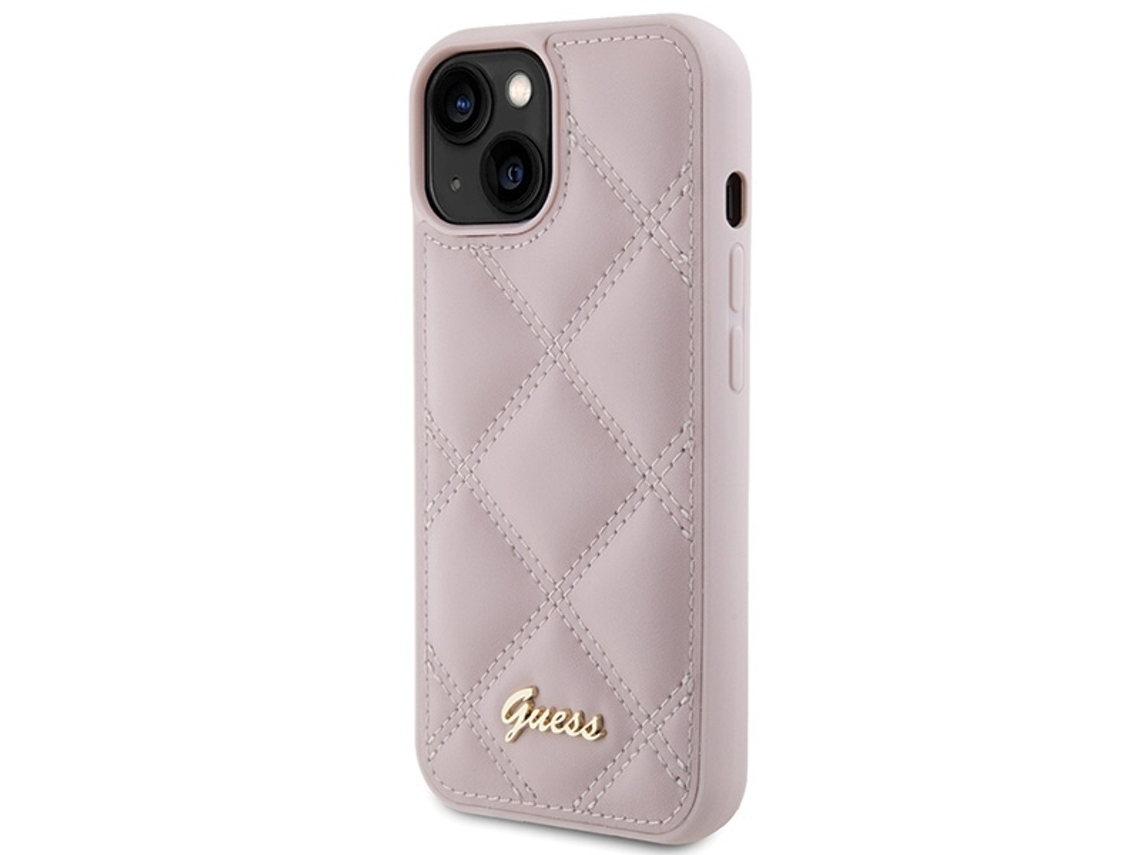 Capa Logotipo Metálico para iPhone 15 GUESS Pele Sintética Rosa