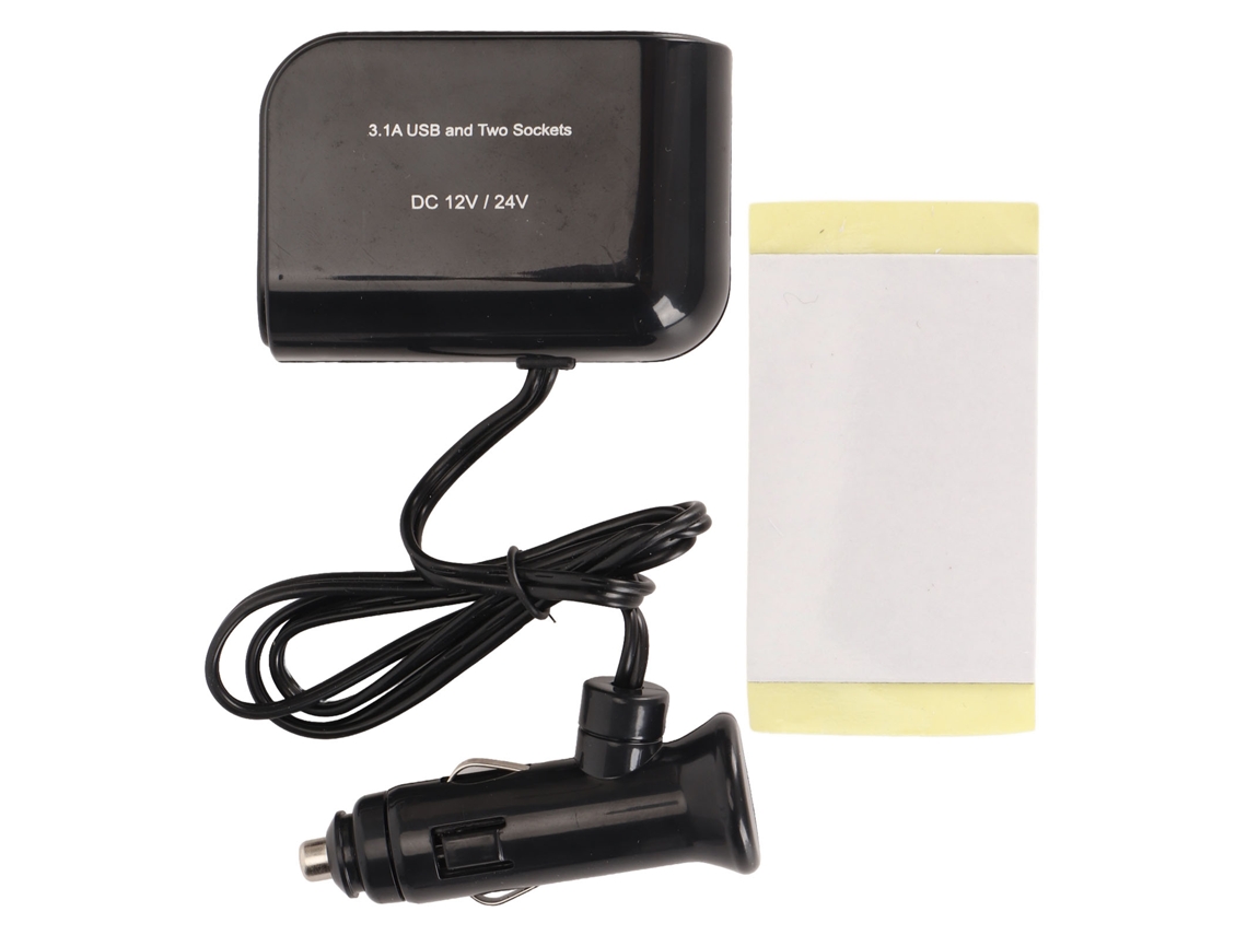 Divisor de tomada de cigarro com 2 soquetes, 3.1A, carregador USB com múltiplas proteções