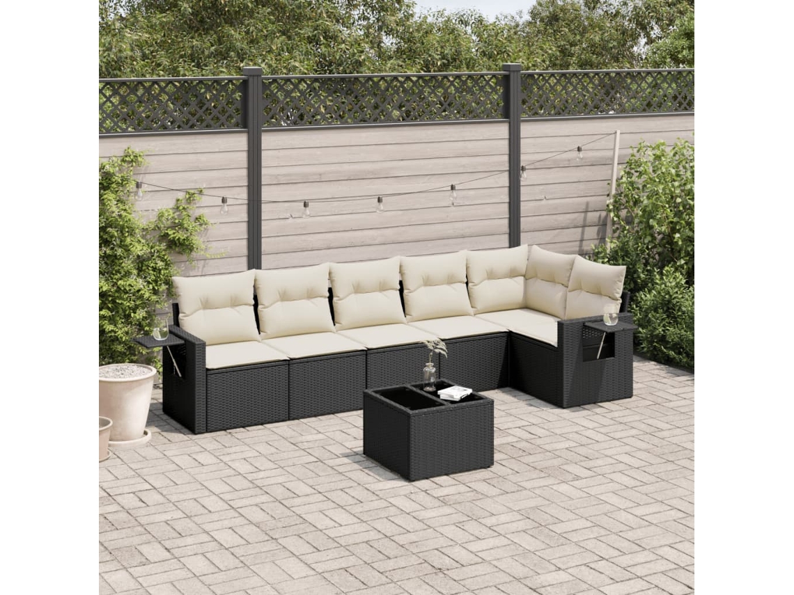 Vidaxl 7 Pcs Conjunto De Sofás P/ Jardim C/ Almofadões Vime Pe Preto