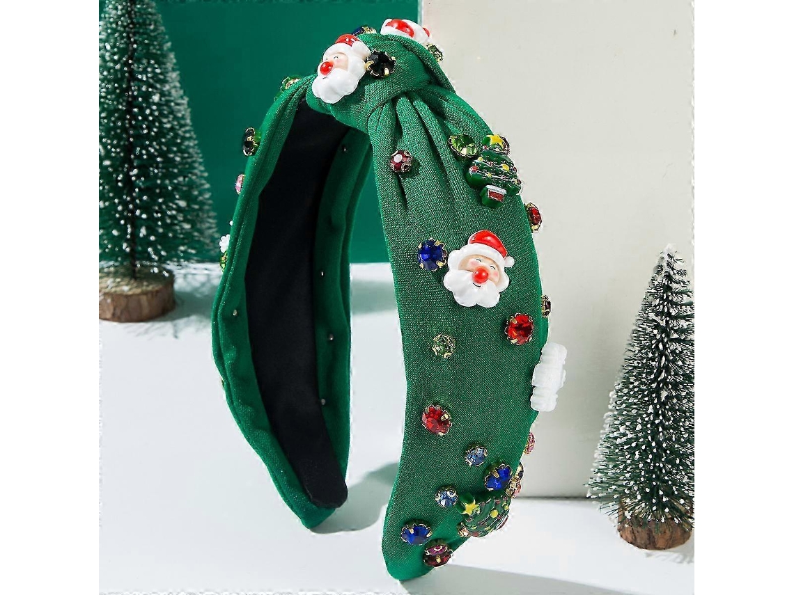Faixa De Cabeça De Natal Larga Com Nó E Strass Para Mulheres, Design Elegantegreen