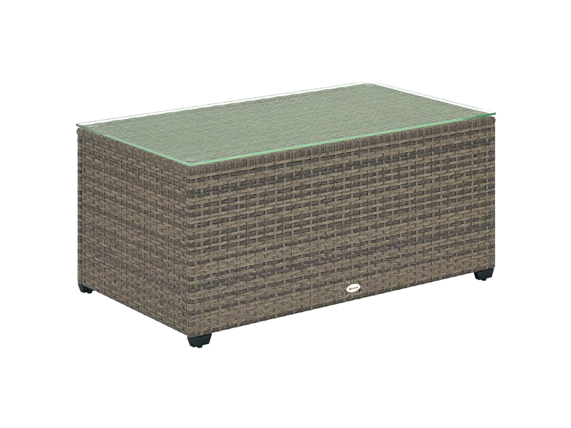 Mesa de Centro em Resina com Tampo de Vidro, Cinza, 90 X 50 X 38 Cm | S/MARCA