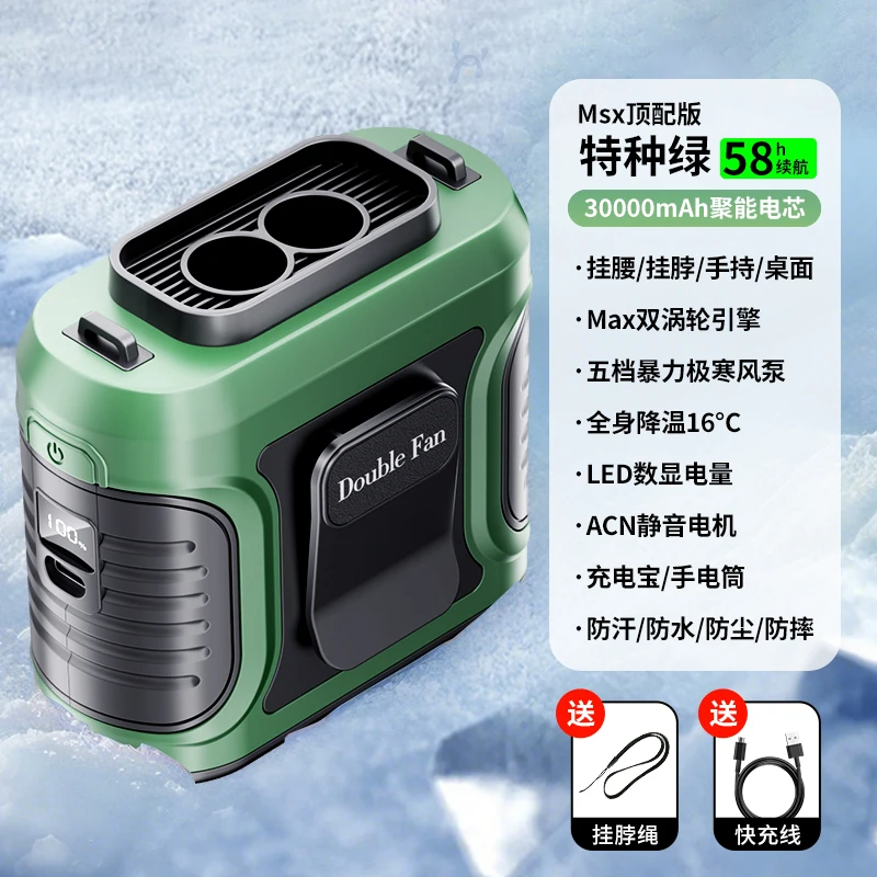 (3w Mah Verde) Ventilador De Resfriamento Portátil Para Uso Na Cintura Com Bateria De Longa Duração.