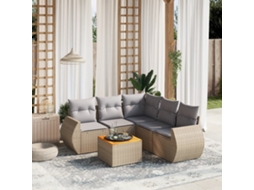 Vidaxl 6 Pcs Conjunto De Sofás P/ Jardim Com Almofadões Vime Pe Bege