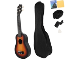 Ukulele De Madeira De 21 Polegadas Para Iniciantes, Preto, 4 Cordas