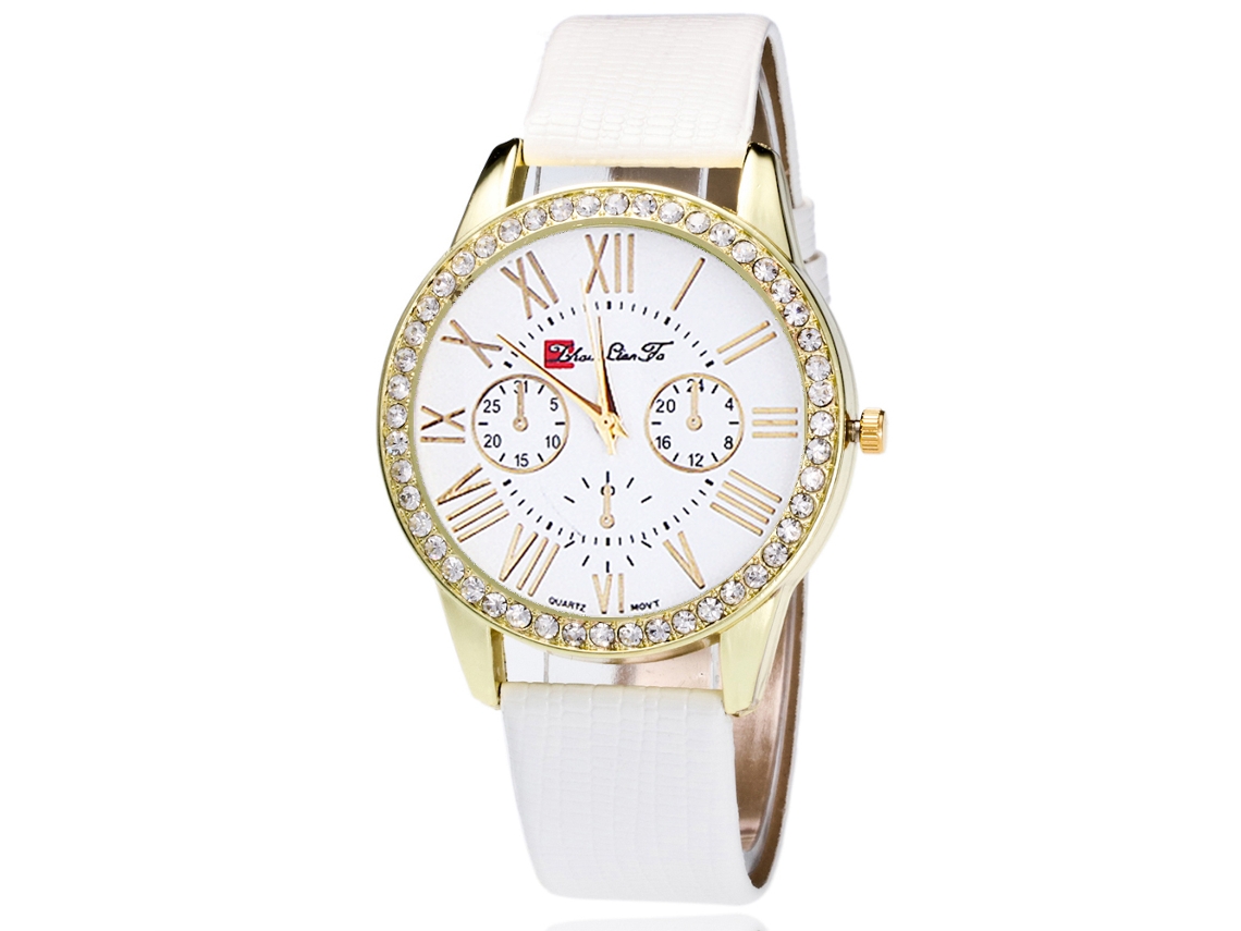 Relógio Analógico de Pulso Feminino com Pulseira Pu e Mostrador Quartzo (branco)