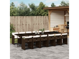 Vidaxl 13 Pcs Conjunto Jantar P/ Jardim C/ Almofadões Vime Pe Castanho