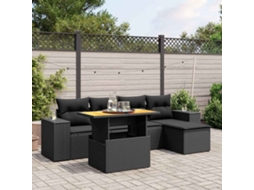 Vidaxl 6 Pcs Conjunto Sofás De Jardim C/ Almofadões Vime Pe Preto