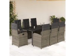 Conjunto 9 Peças Jantar P/ Jardim C/ Almofadões Vime Pe Cinza Dkd Home Decor