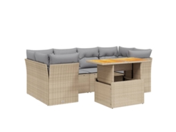 Conjunto de 7 Sofás para Jardim com Almofadões Vime Pe Bege MAISON EXCLUSIVE (7 pcs)