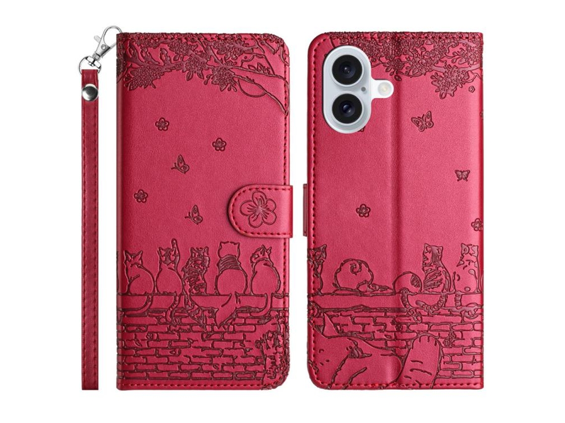 Capa Para Iphone 17 Em Couro Com Estampa De Gato E Alça.