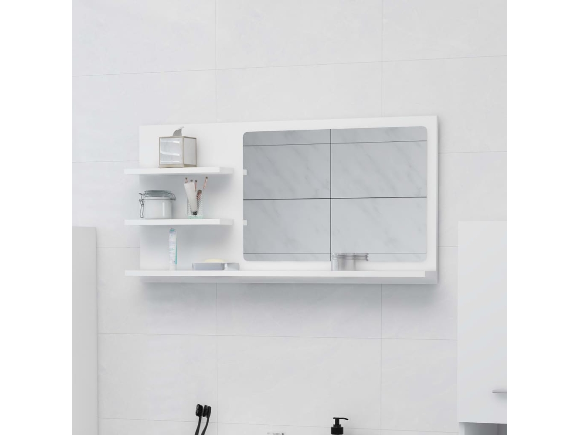 Vidaxl Espelho De Casa De Banho 90x10,5x45 Cm Contraplacado Branco