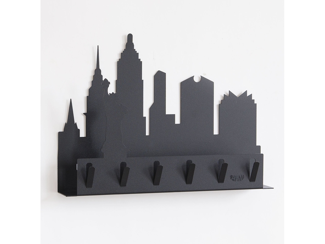 Porta Chaves De Parede Nova York Preto, Aço Moderno Com 5 Ganchos, Ideal Para Entrada E Escritório, Feito Na Itália Arti Mestieri