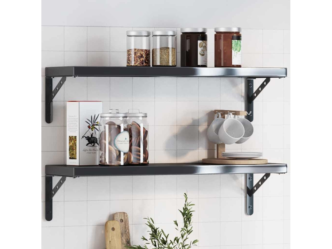 Vidaxl Suportes Prateleira 4pcs 23,5x2,5x15,5 Cm Aço Inoxidável Preto