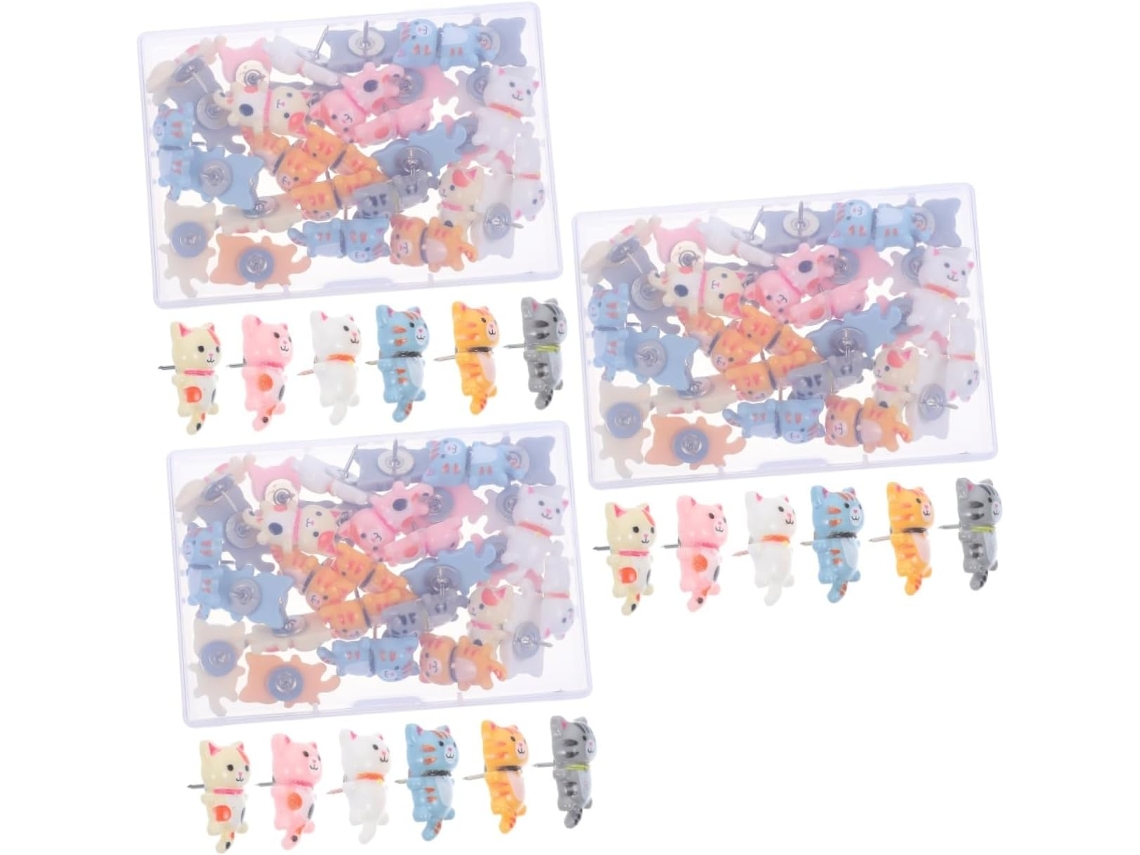 Conjunto De 90 Alfinetes Longos Em Formato Gato Para Escritório,