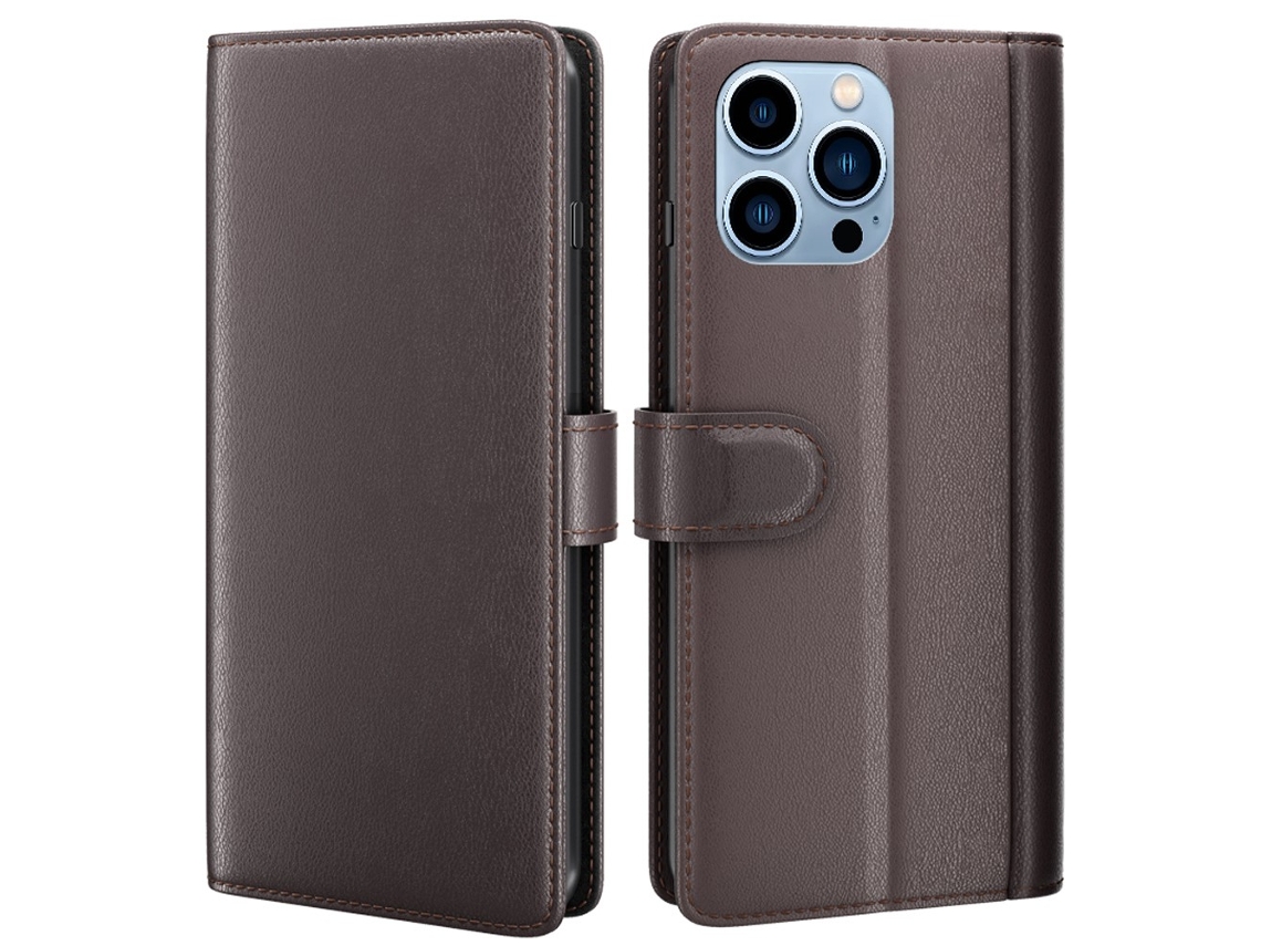 Capa Genuíno Para Iphone 14 Pro Max Pele Magnética Castanho