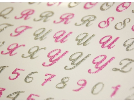 111 Adesivos Alfabeto e Números Glitter Rosa e Cinza GLOBAL GIFT