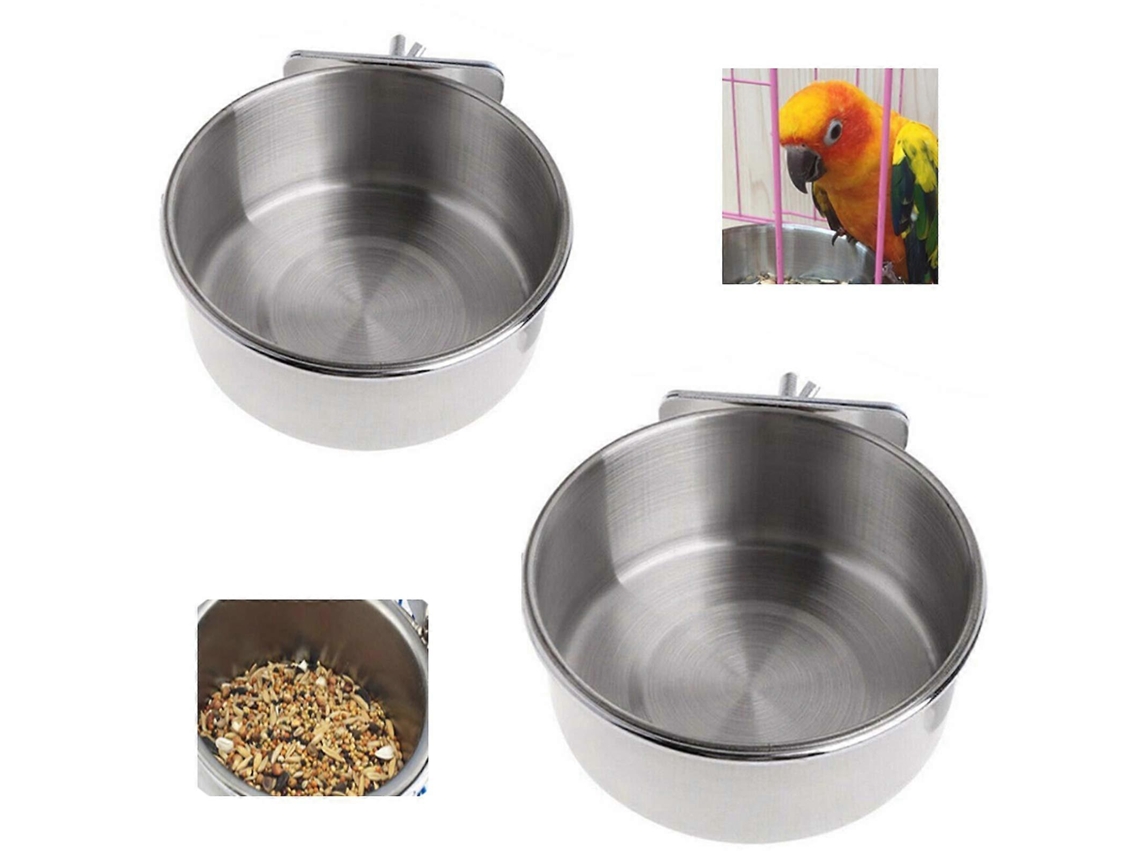 Rebe comedero de Aço Inoxidável para Aves, Xícara Pendente Fixa para Gaiola, Acessório de Comida e Água para Animais de Estimação, 2 Peças