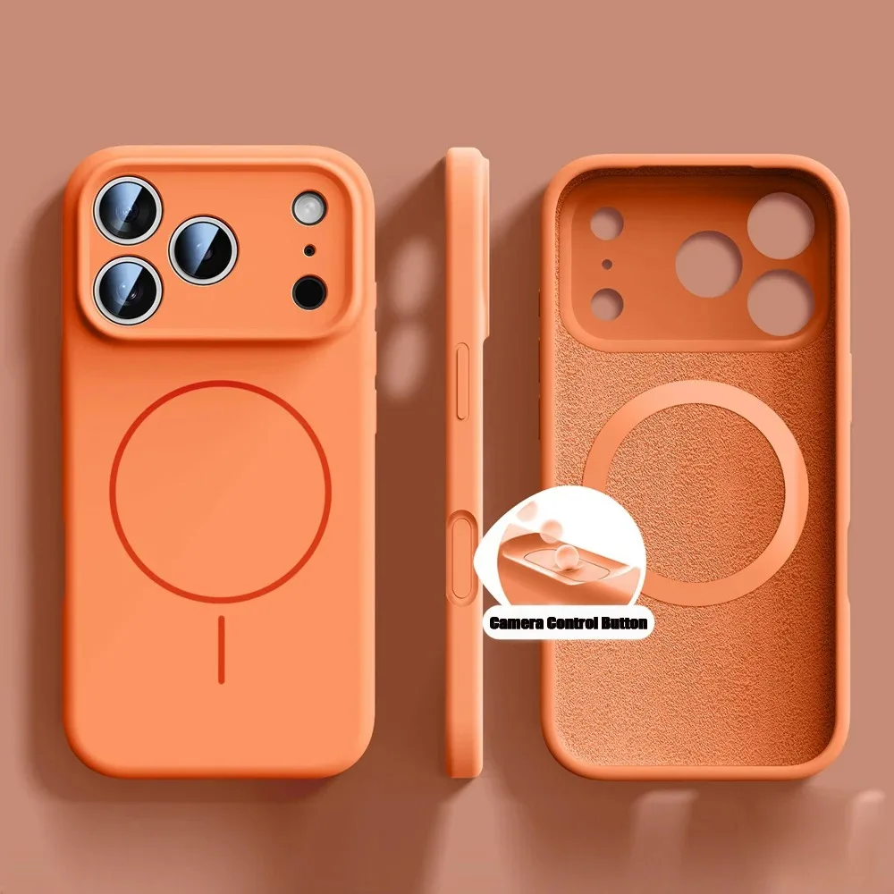 Capa Protetora Magnética De Silicone Líquido Para Iphone 16 Pro (laranja), Capa Macia Original.