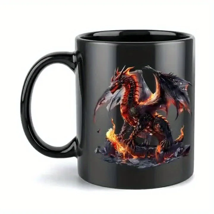 Xícara de Cerâmica Dragão Mágico , Ideal para Café, Chá com Leite e Café da Manhã. MDUG (preta, 330ml)