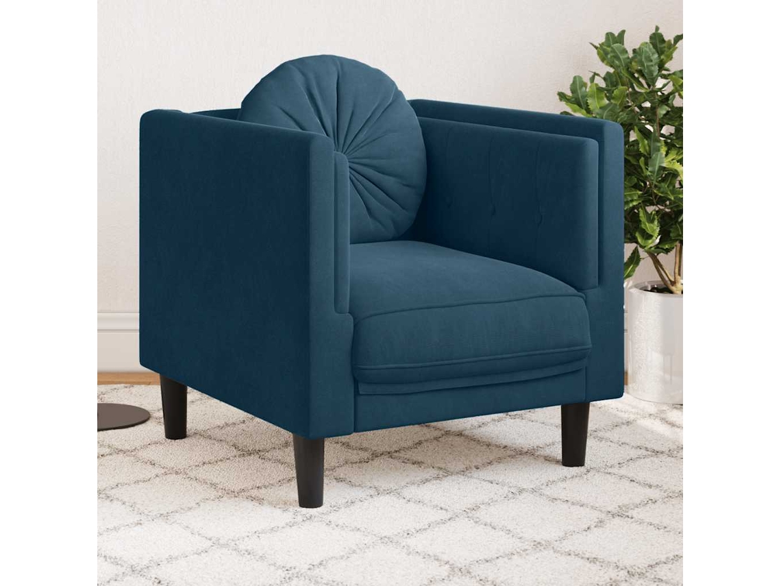 Vidaxl Poltrona Com Almofadão Veludo Azul