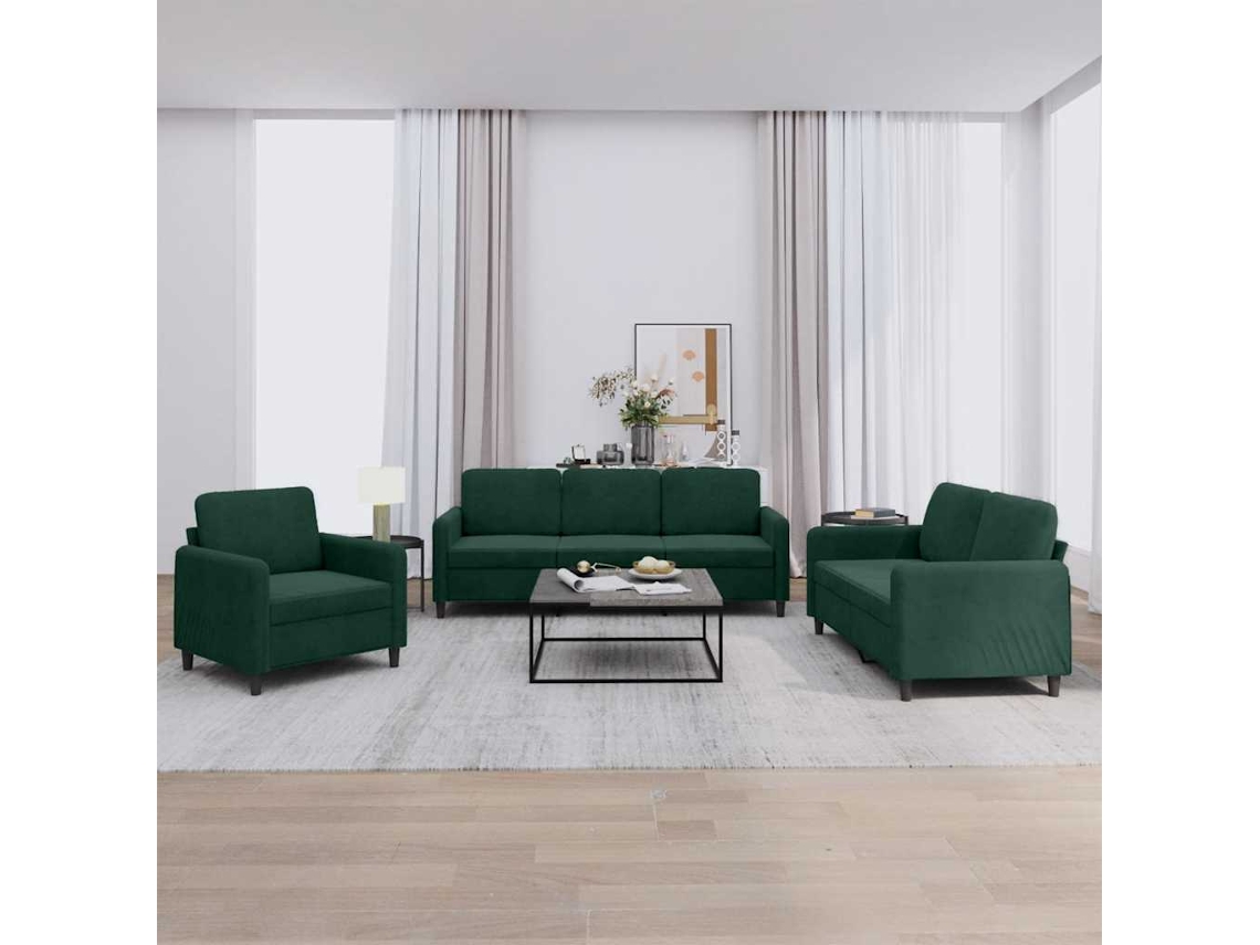 Vidaxl 3 Pcs Conjunto De Sofás Veludo Verde-escuro