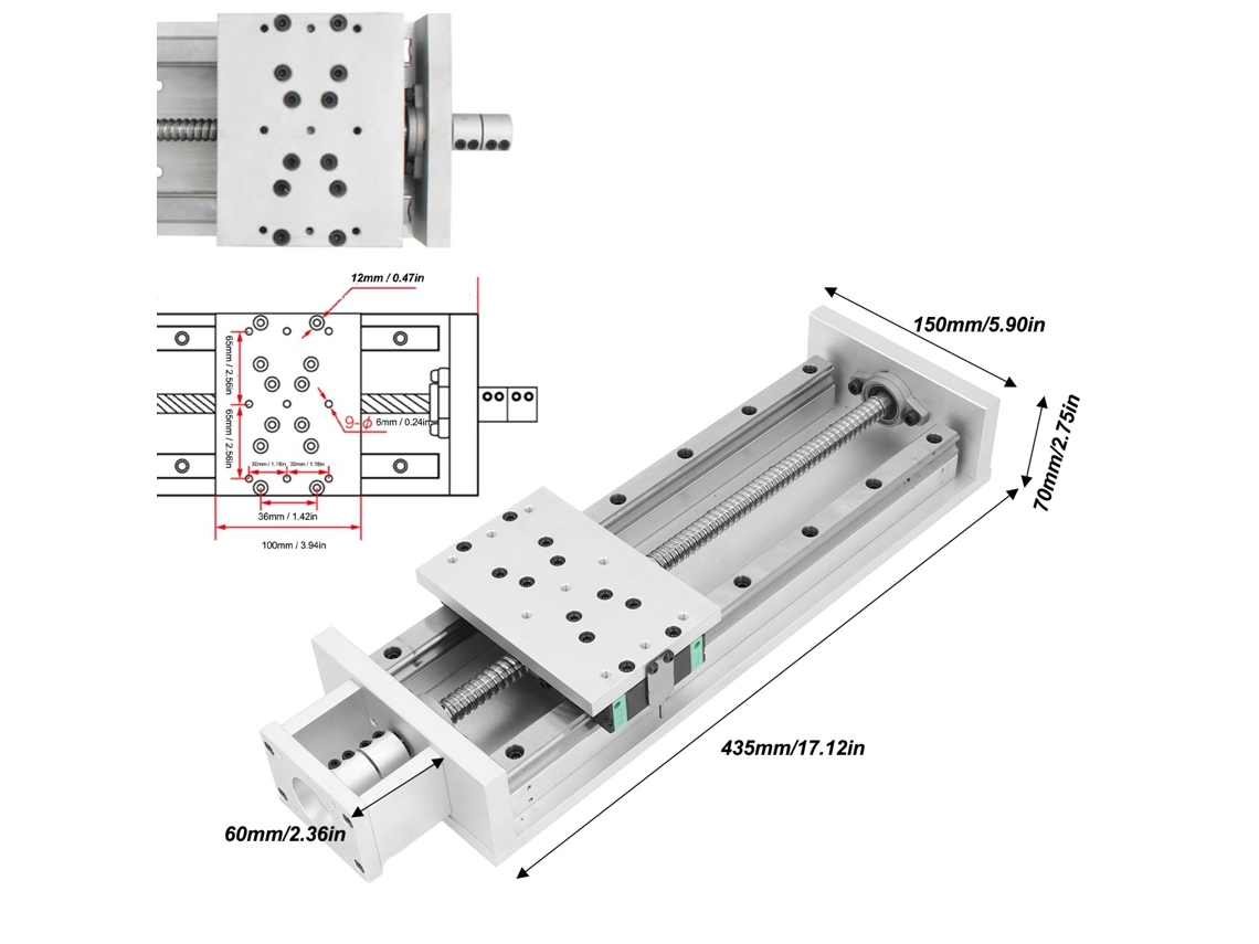 Guia Linear Com Engrenagem 300mm Para Nema23