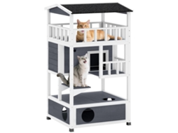 Caseta de Madeira para Gatos com Plataformas, 75,5x75x137cm E-TOWN COMMERCE GMBH