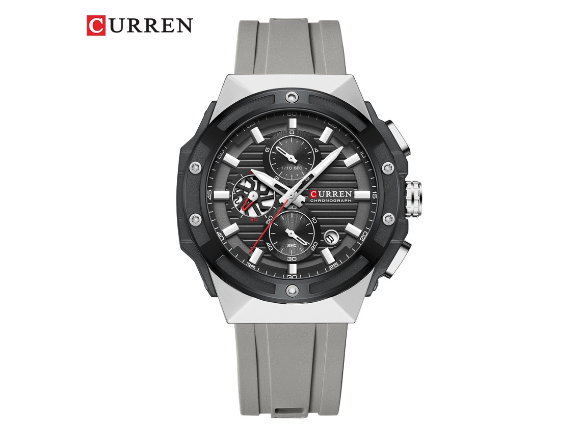 Relógio Masculino Esportivo Multifuncional com Pulseira de Silicone, Seis Ponteiros, Calendário e À Prova D'água. MDUG (cinza)
