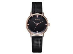 Relógio de Pulso Feminino Simples de Quartzo com Cinto de Couro Pu Preto