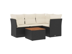 Conjunto 5 sofás de jardim com almofadões VIDAXL vime PE preto
