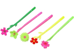 Conjunto De 12 Canetas Silicone Em Formato Flor, Tinta Gel Preta,