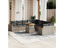 Vidaxl 11 Pcs Conjunto Sofás De Jardim C/ Almofadões Vime Pe Cinzento