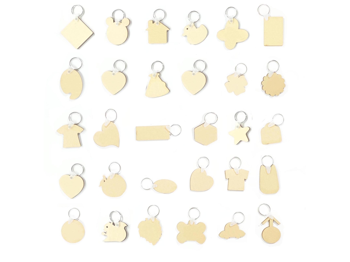 30pcs Porta chaves de Madeira Branco em Lote para Diy Laser Gravura Artesanato Presente Natal Casamento | S/MARCA